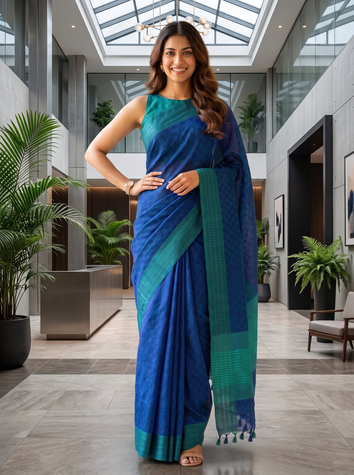 MIMOSA Navy Bengaluru Saree — pose 4 styling detail