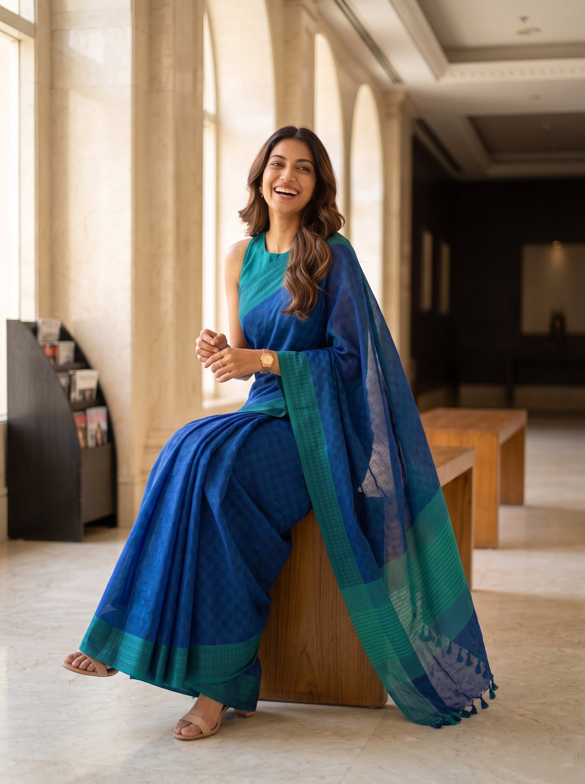 MIMOSA Navy Bengaluru Saree — pose 5 styling detail