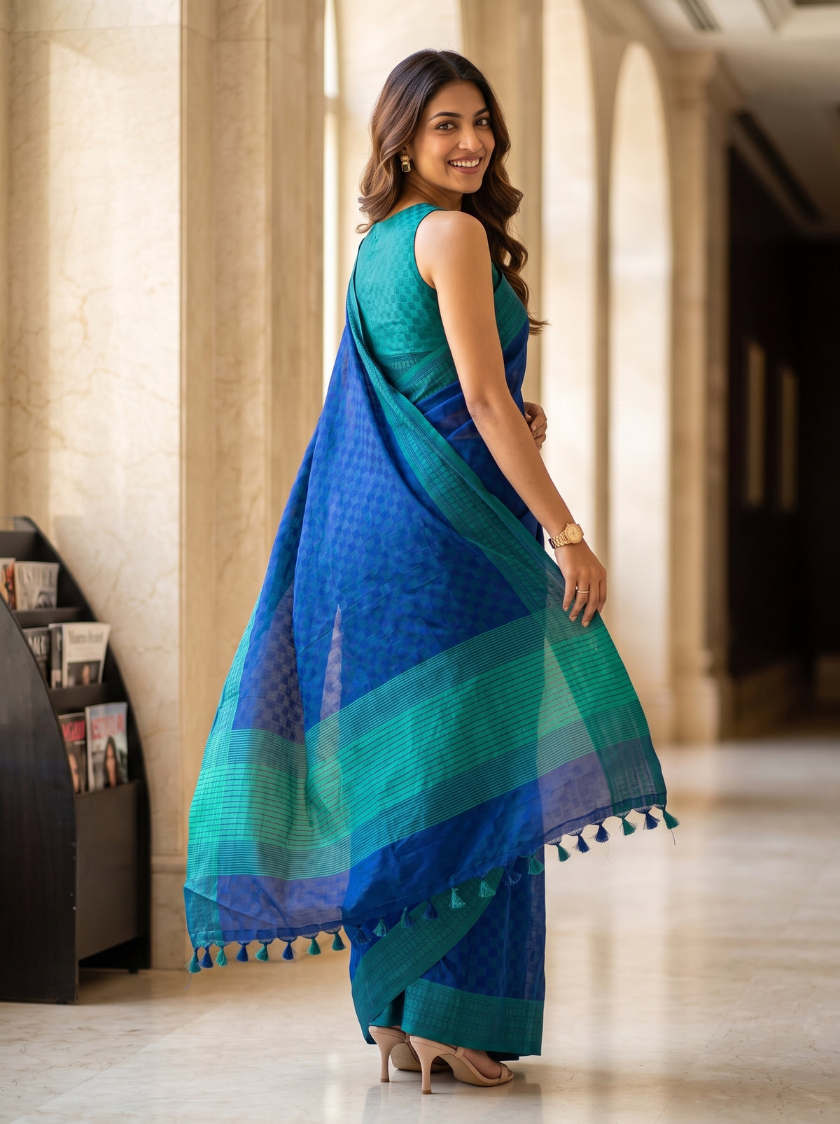 MIMOSA Navy Bengaluru Saree — pose 9 styling detail