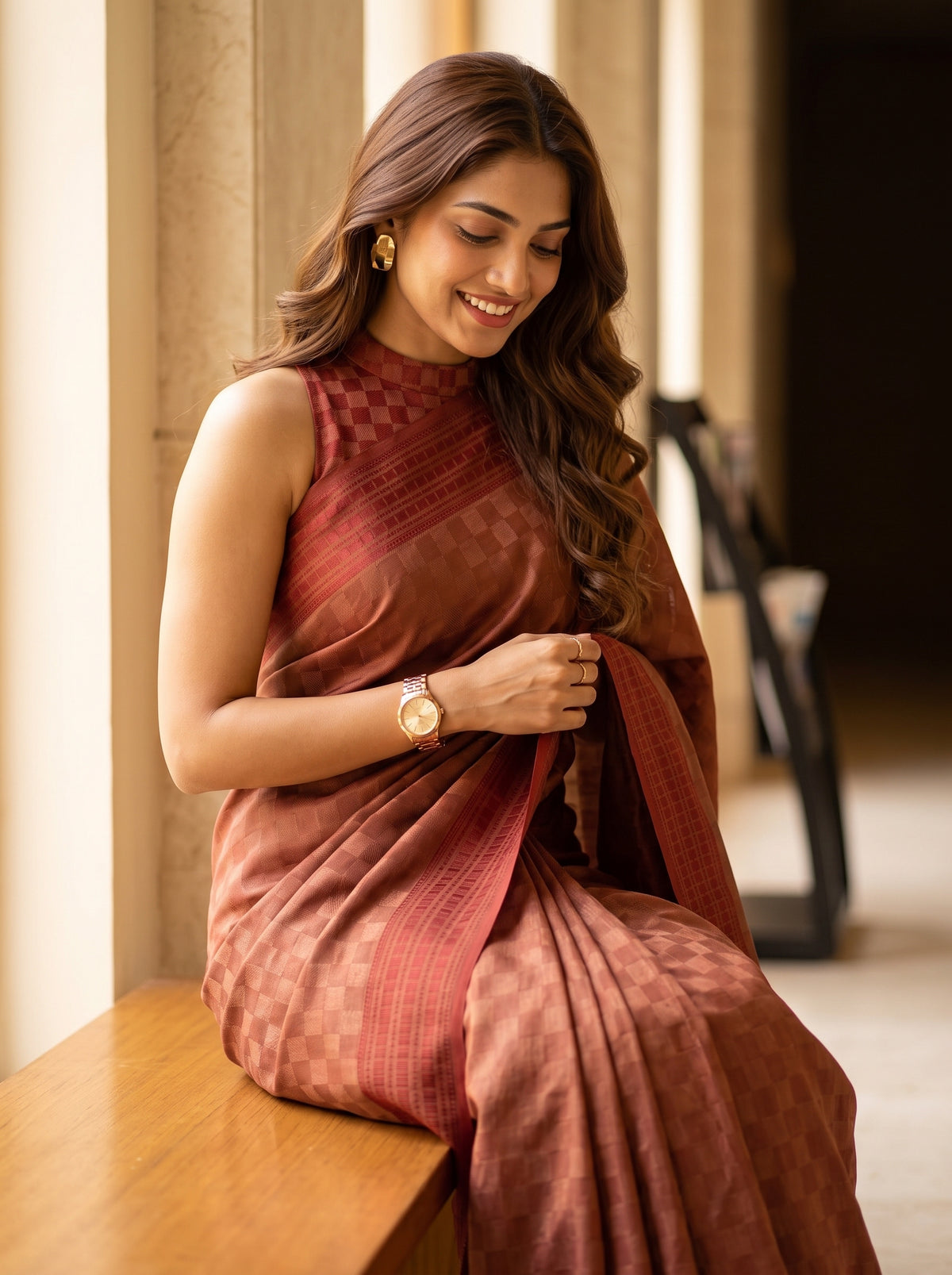 MIMOSA Peach Bengaluru Saree — pose 10 styling detail