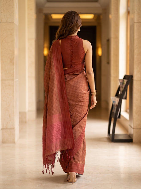 MIMOSA Peach Bengaluru Saree — pose 2 styling detail