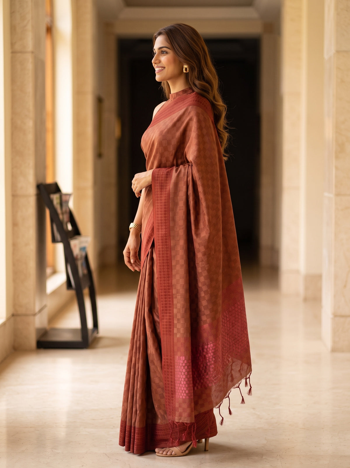 MIMOSA Peach Bengaluru Saree — pose 3 styling detail