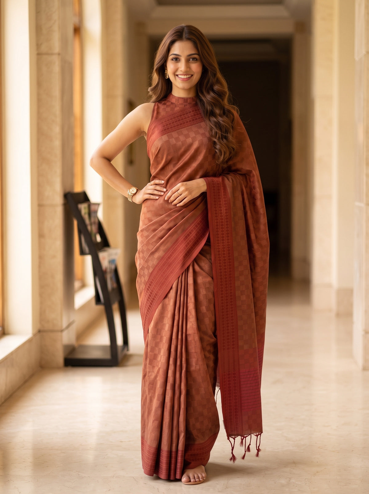 MIMOSA Peach Bengaluru Saree — pose 4 styling detail