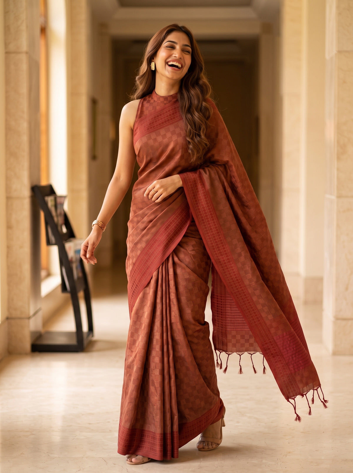 MIMOSA Peach Bengaluru Saree — pose 5 styling detail