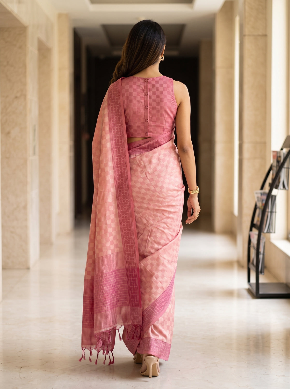 MIMOSA Pink Bengaluru Saree — pose 2 styling detail