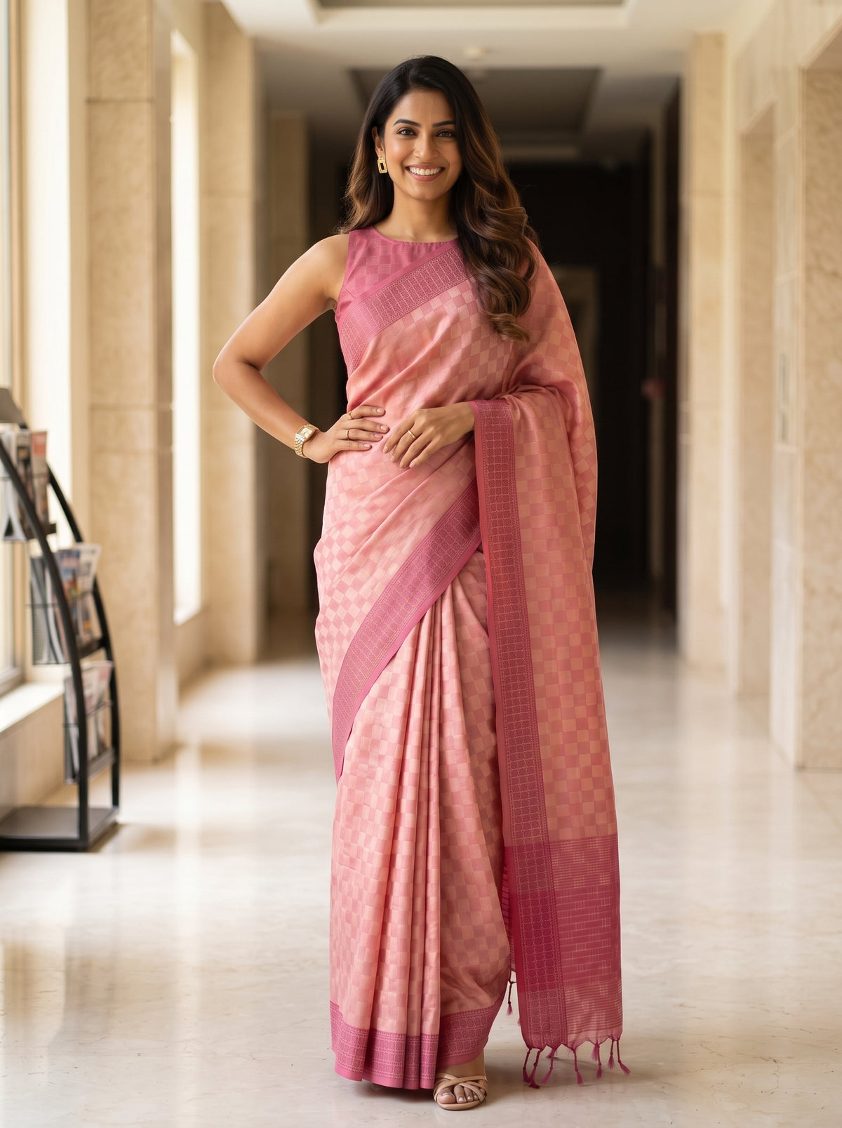 MIMOSA Pink Bengaluru Saree — pose 4 styling detail