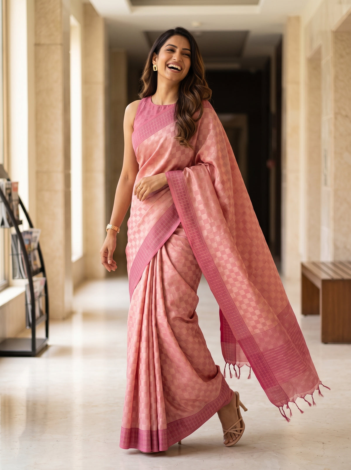 MIMOSA Pink Bengaluru Saree — pose 5 styling detail