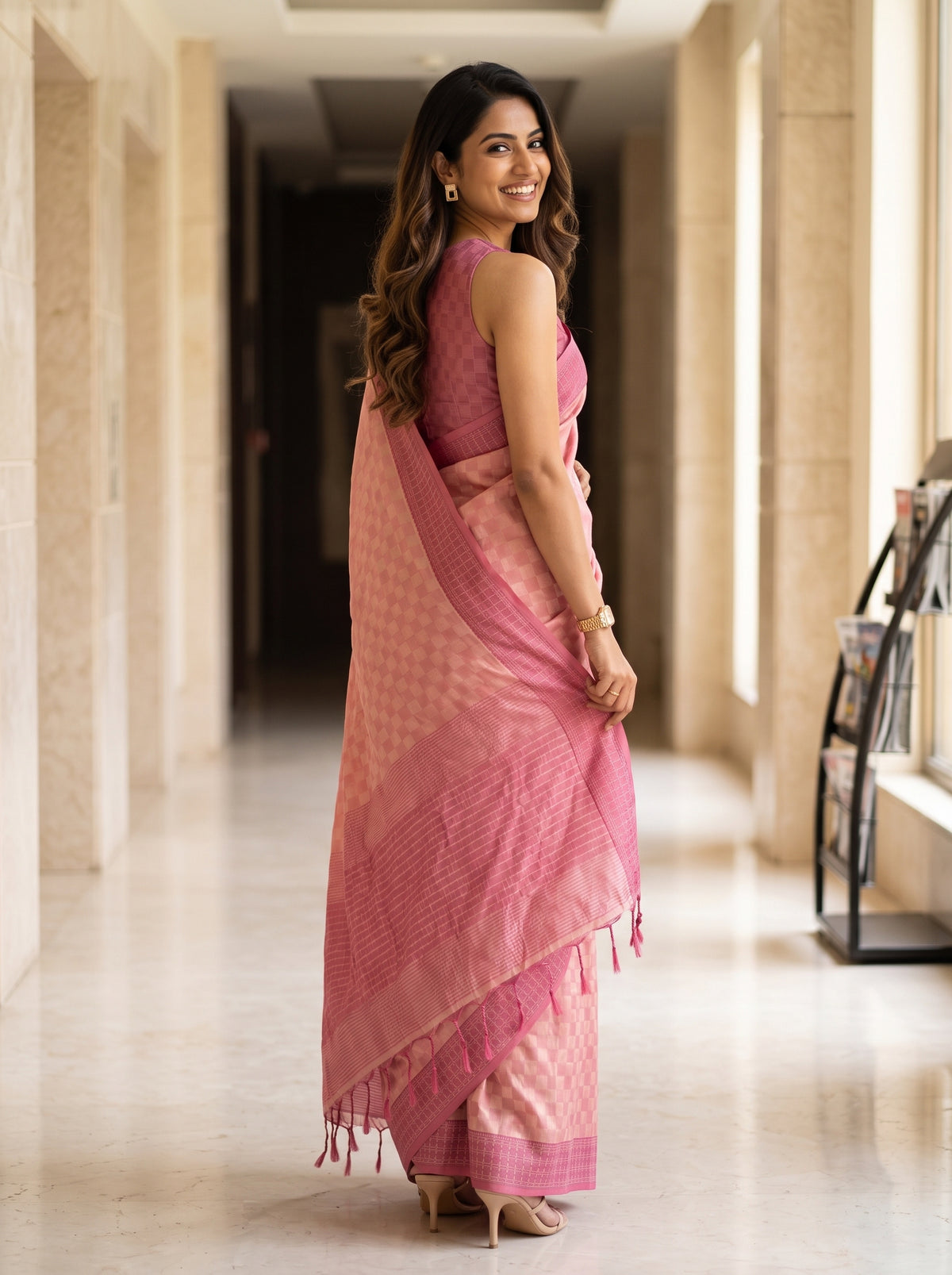 MIMOSA Pink Bengaluru Saree — pose 7 styling detail