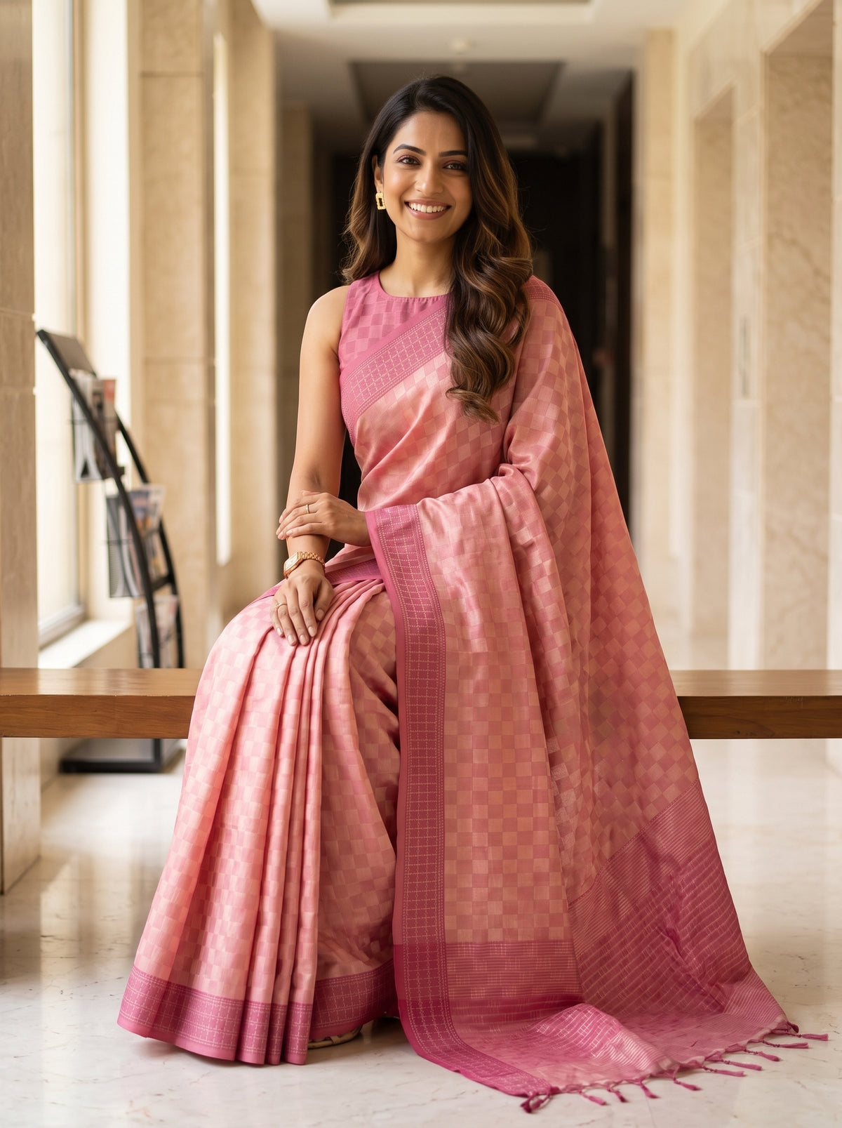 MIMOSA Pink Bengaluru Saree — pose 8 styling detail