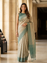 MIMOSA Tussar Bengaluru Saree — front view on mannequin