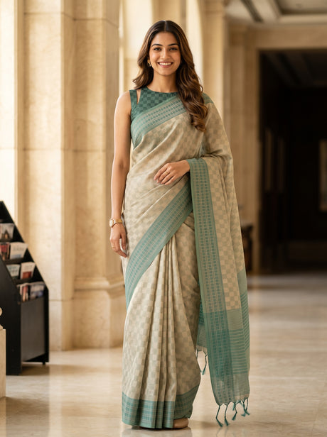 MIMOSA Tussar Bengaluru Saree — front view on mannequin
