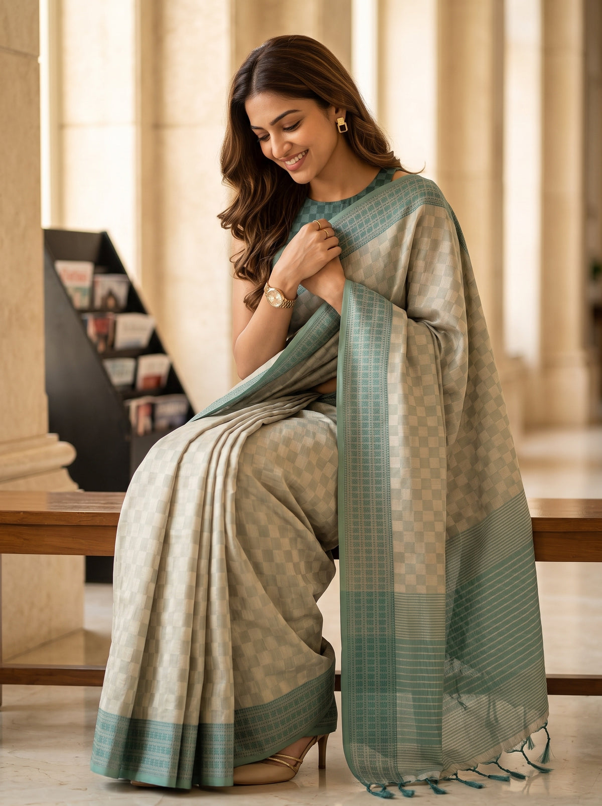 MIMOSA Tussar Bengaluru Saree — pose 10 styling detail