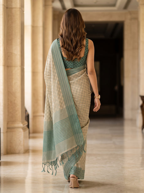 MIMOSA Tussar Bengaluru Saree — pose 2 styling detail