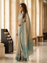 MIMOSA Tussar Bengaluru Saree — pose 3 styling detail