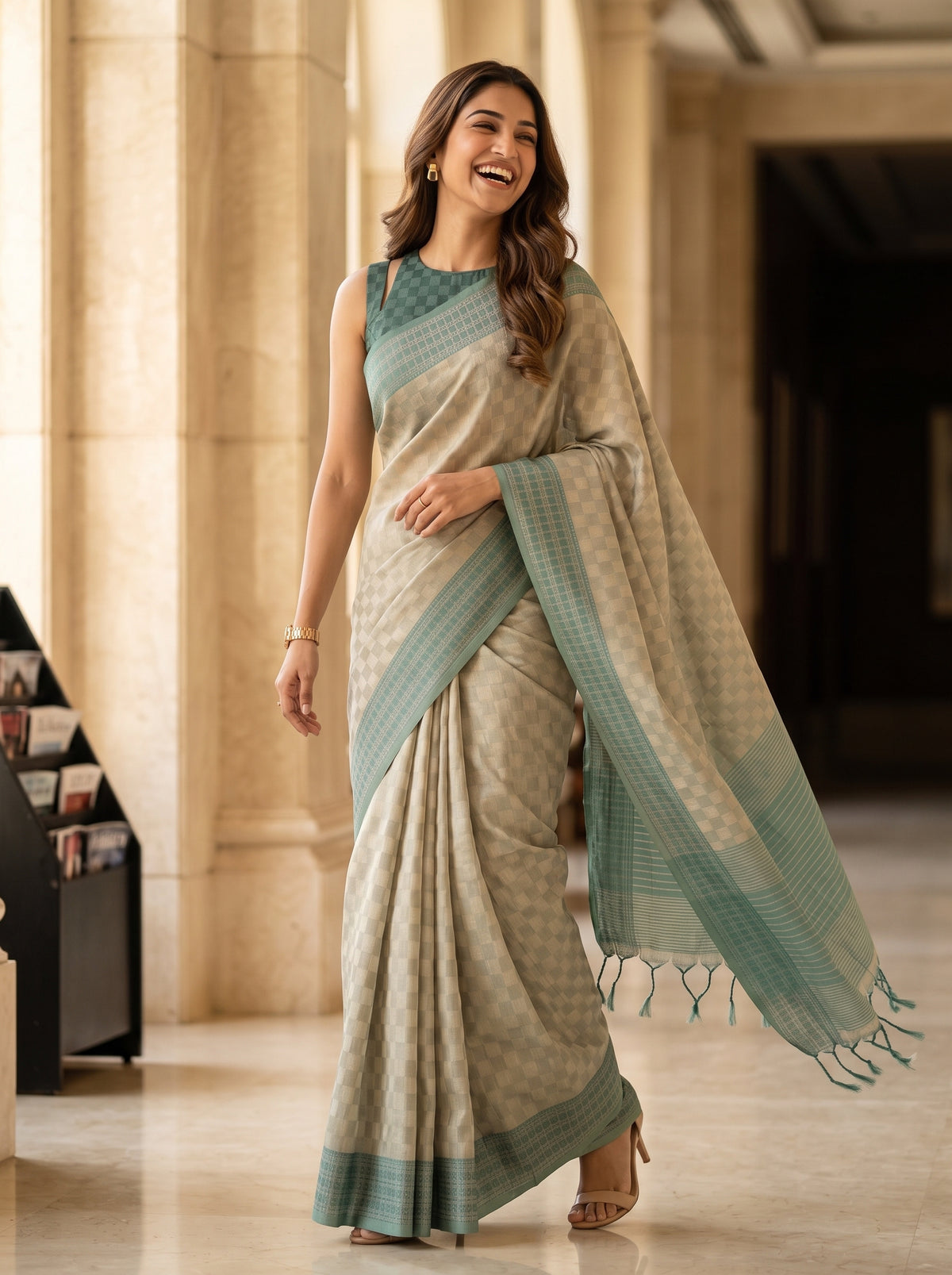 MIMOSA Tussar Bengaluru Saree — pose 5 styling detail