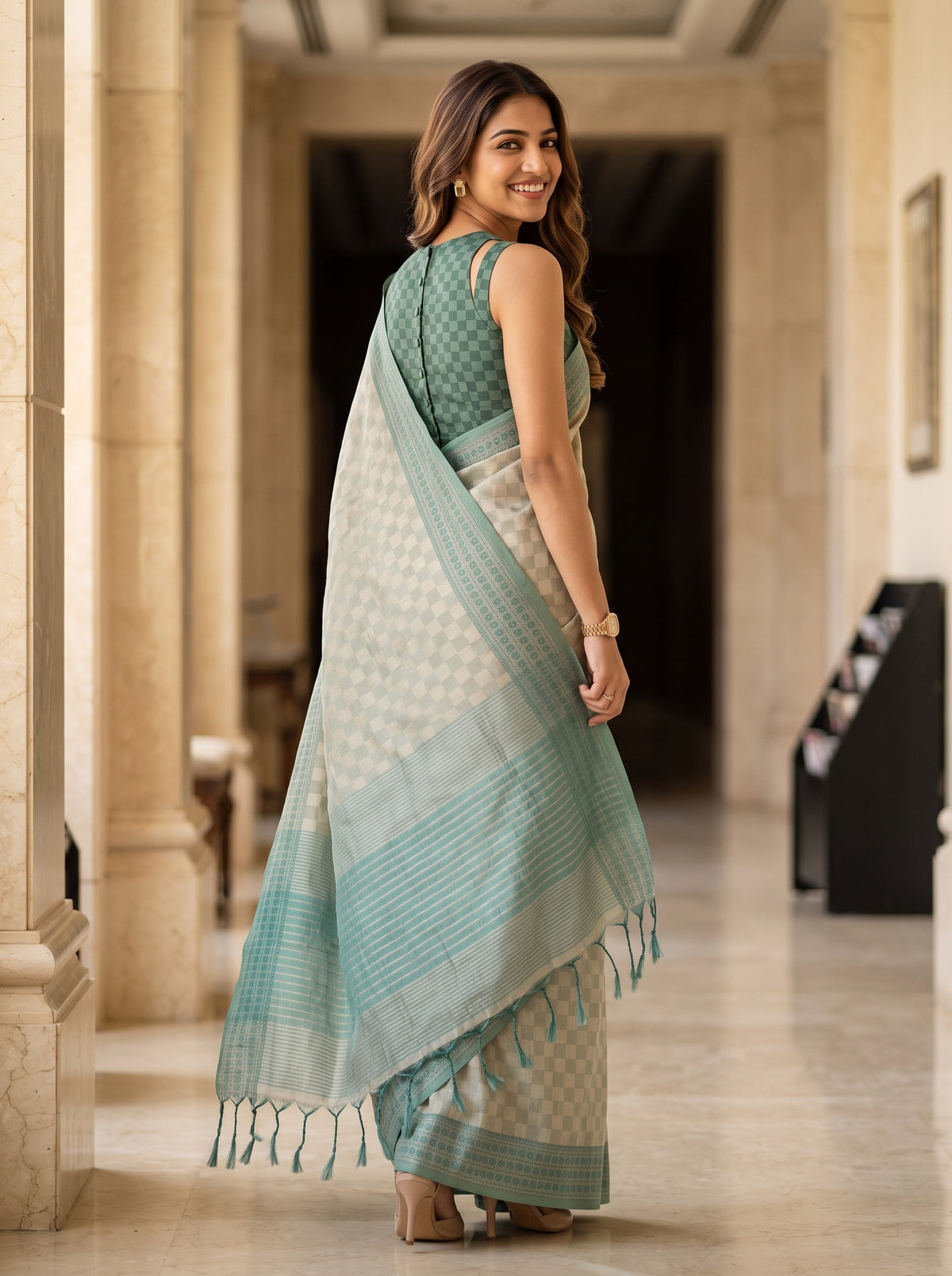 MIMOSA Tussar Bengaluru Saree — pose 7 styling detail