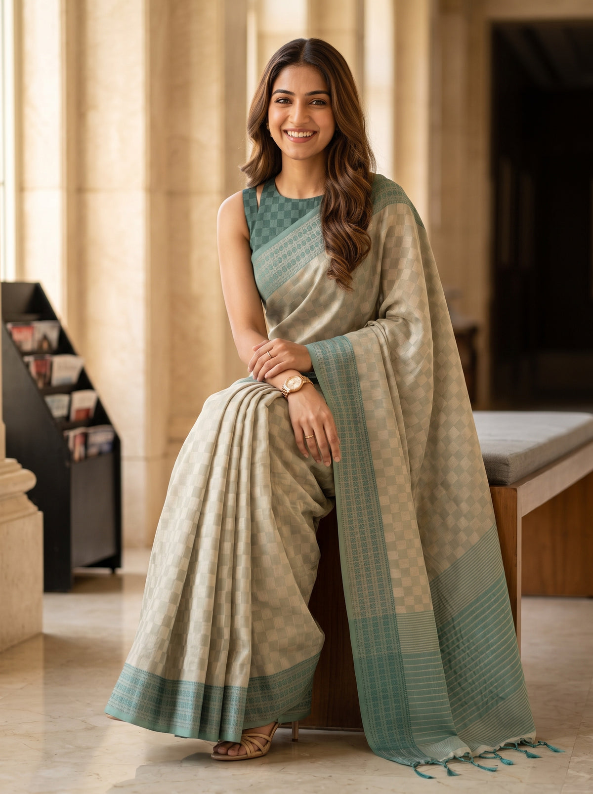 MIMOSA Tussar Bengaluru Saree — pose 8 styling detail