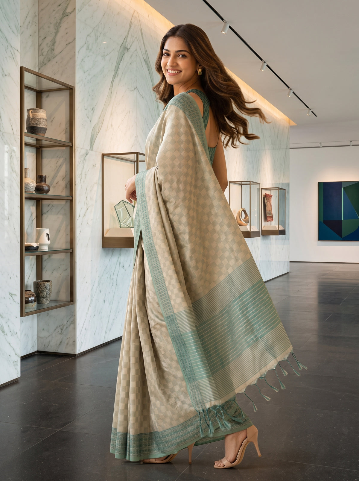 MIMOSA Tussar Bengaluru Saree — pose 9 styling detail