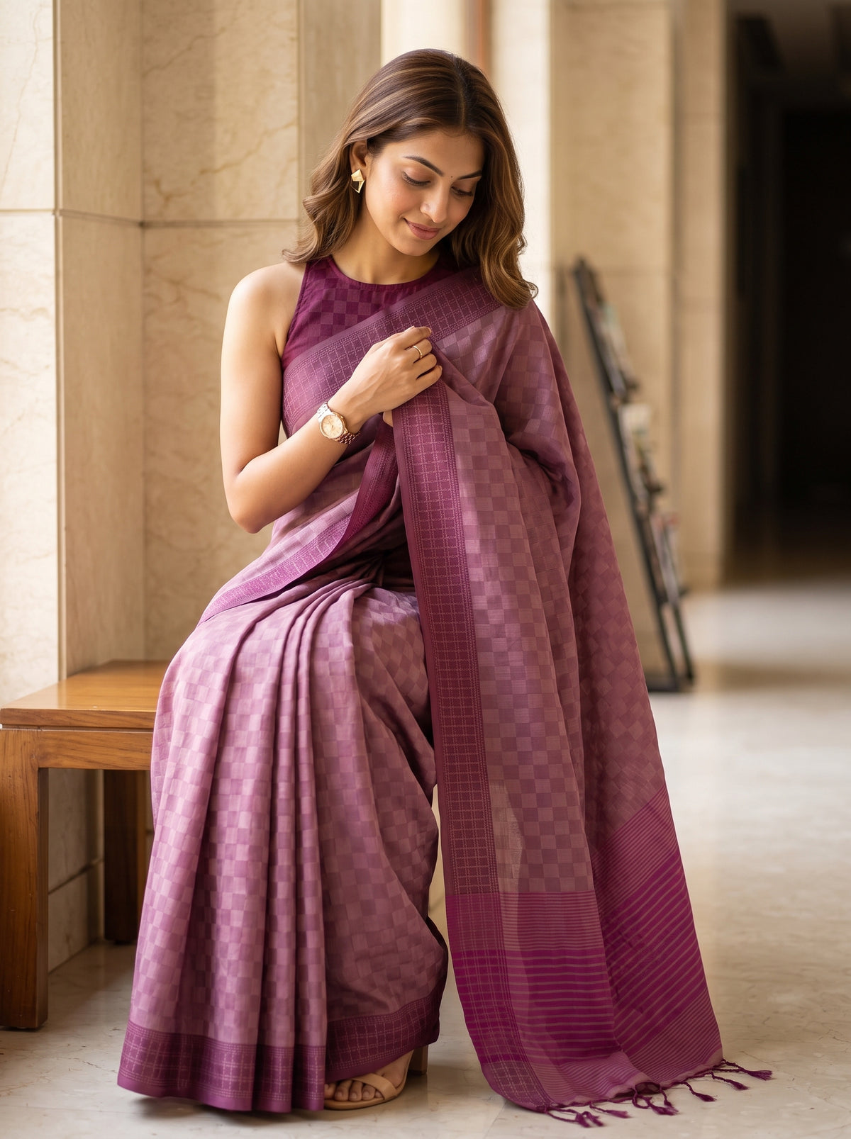 MIMOSA Wine Bengaluru Saree — pose 10 styling detail