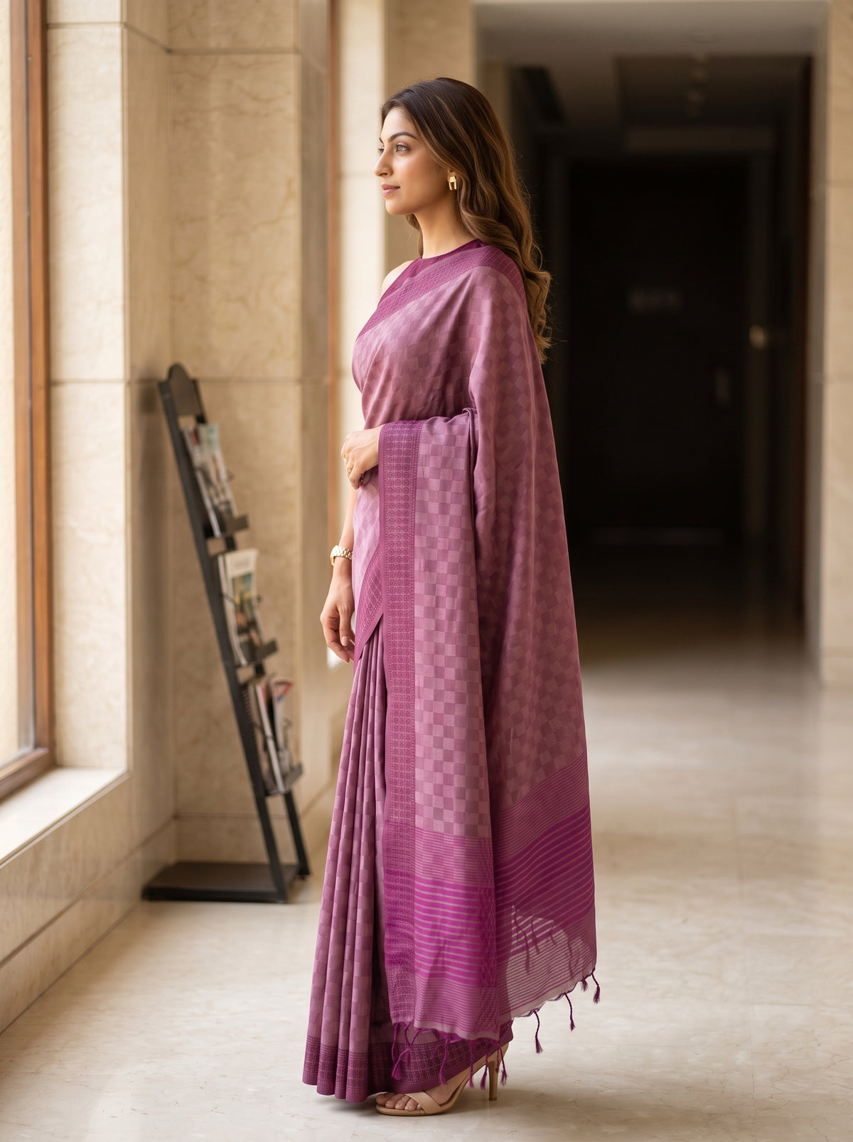 MIMOSA Wine Bengaluru Saree — pose 3 styling detail