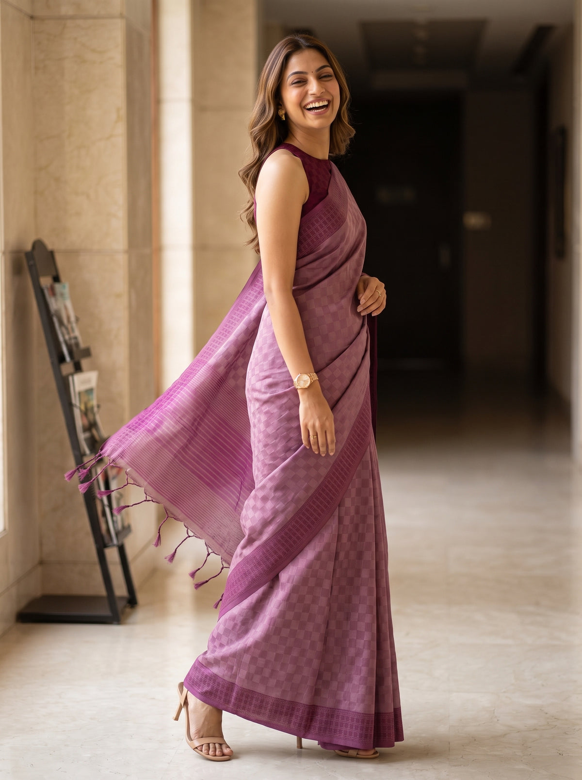 MIMOSA Wine Bengaluru Saree — pose 5 styling detail