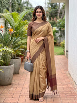 MIMOSA Chiku Bengaluru Art Silk Saree — AI Model lifestyle