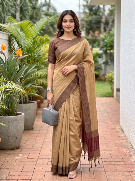 MIMOSA Chiku Bengaluru Art Silk Saree — AI Model lifestyle