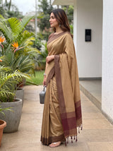 MIMOSA Chiku Bengaluru Art Silk Saree — pose 3 styling detail