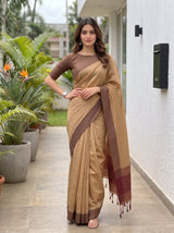 MIMOSA Chiku Bengaluru Art Silk Saree — pose 4 styling detail