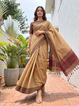 MIMOSA Chiku Bengaluru Art Silk Saree — pose 6 styling detail