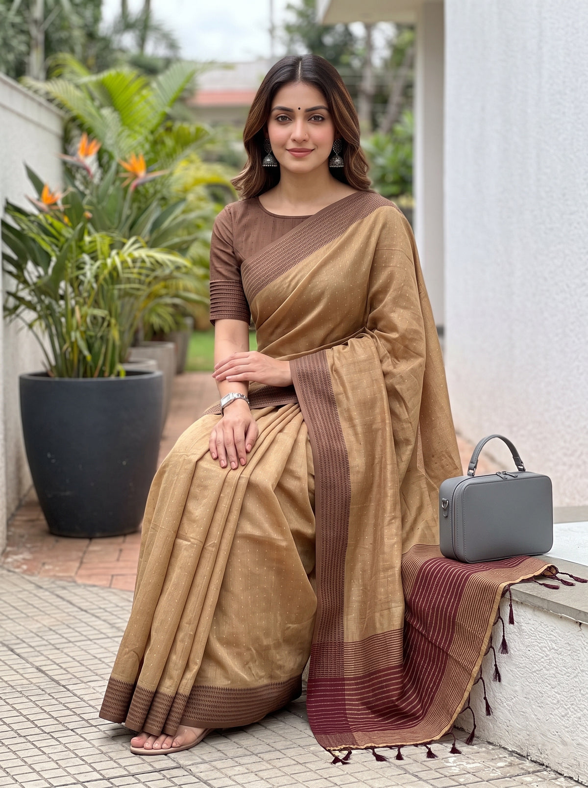 MIMOSA Chiku Bengaluru Art Silk Saree — pose 8 styling detail