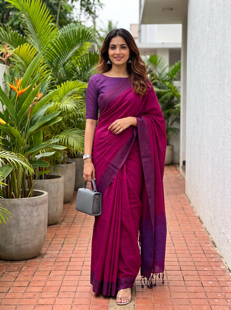 MIMOSA Magenta Bengaluru Art Silk Saree — AI Model lifestyle