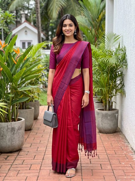 MIMOSA Maroon Bengaluru Art Silk Saree — AI Model lifestyle
