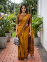 MIMOSA Mustard Bengaluru Art Silk Saree — AI Model lifestyle