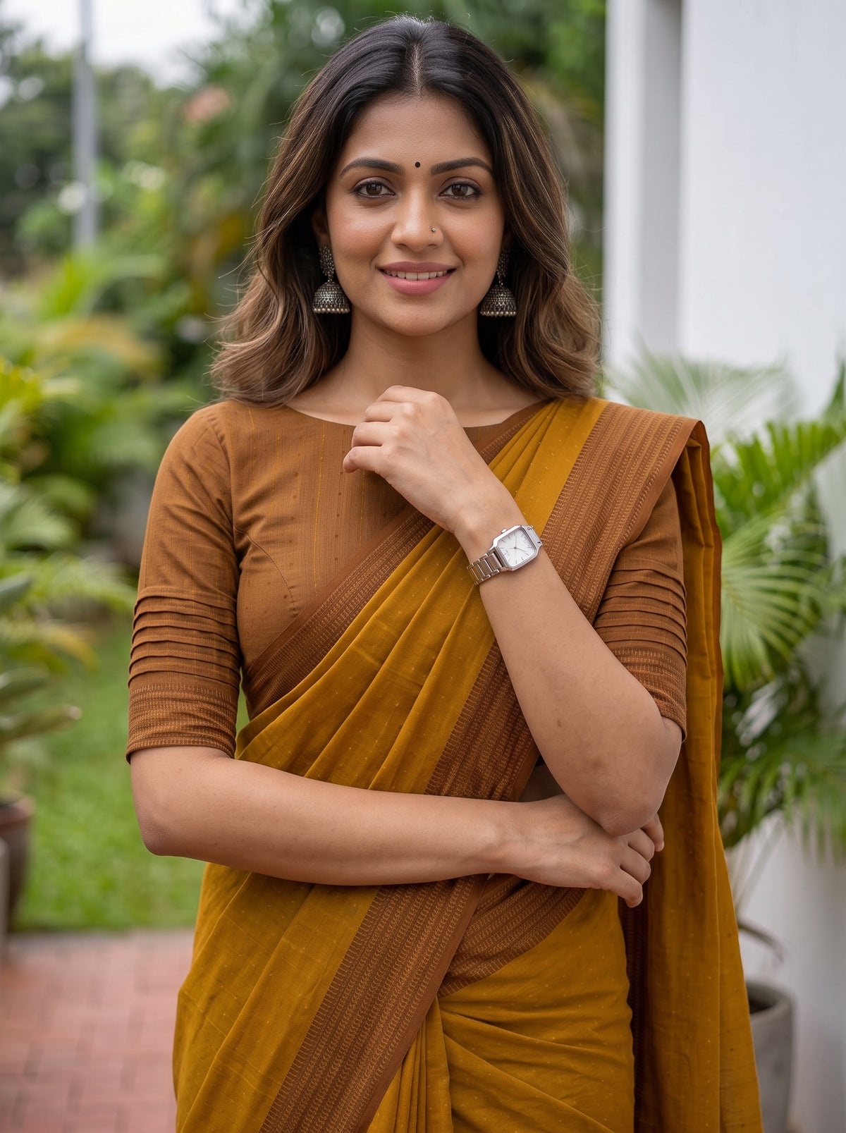 MIMOSA Mustard Bengaluru Art Silk Saree — pose 10 styling detail