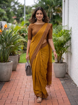 MIMOSA Mustard Bengaluru Art Silk Saree — pose 6 styling detail