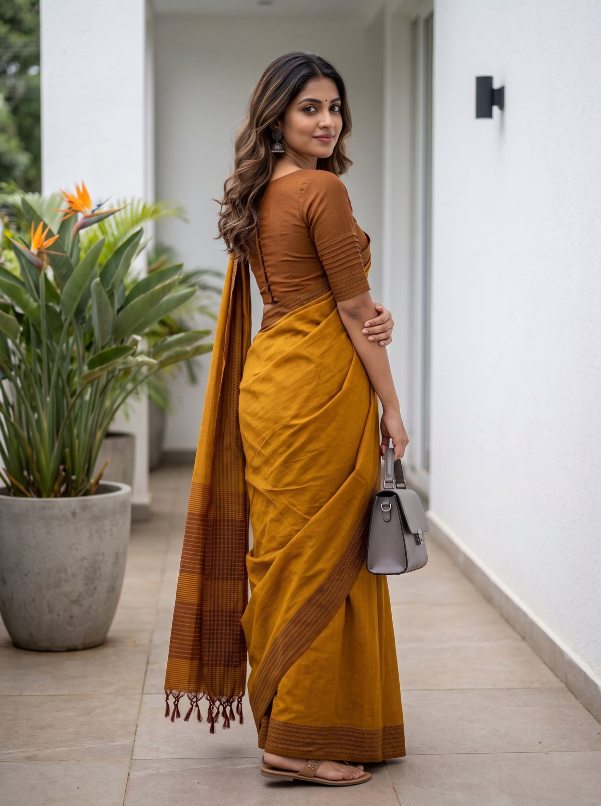 MIMOSA Mustard Bengaluru Art Silk Saree — pose 7 styling detail