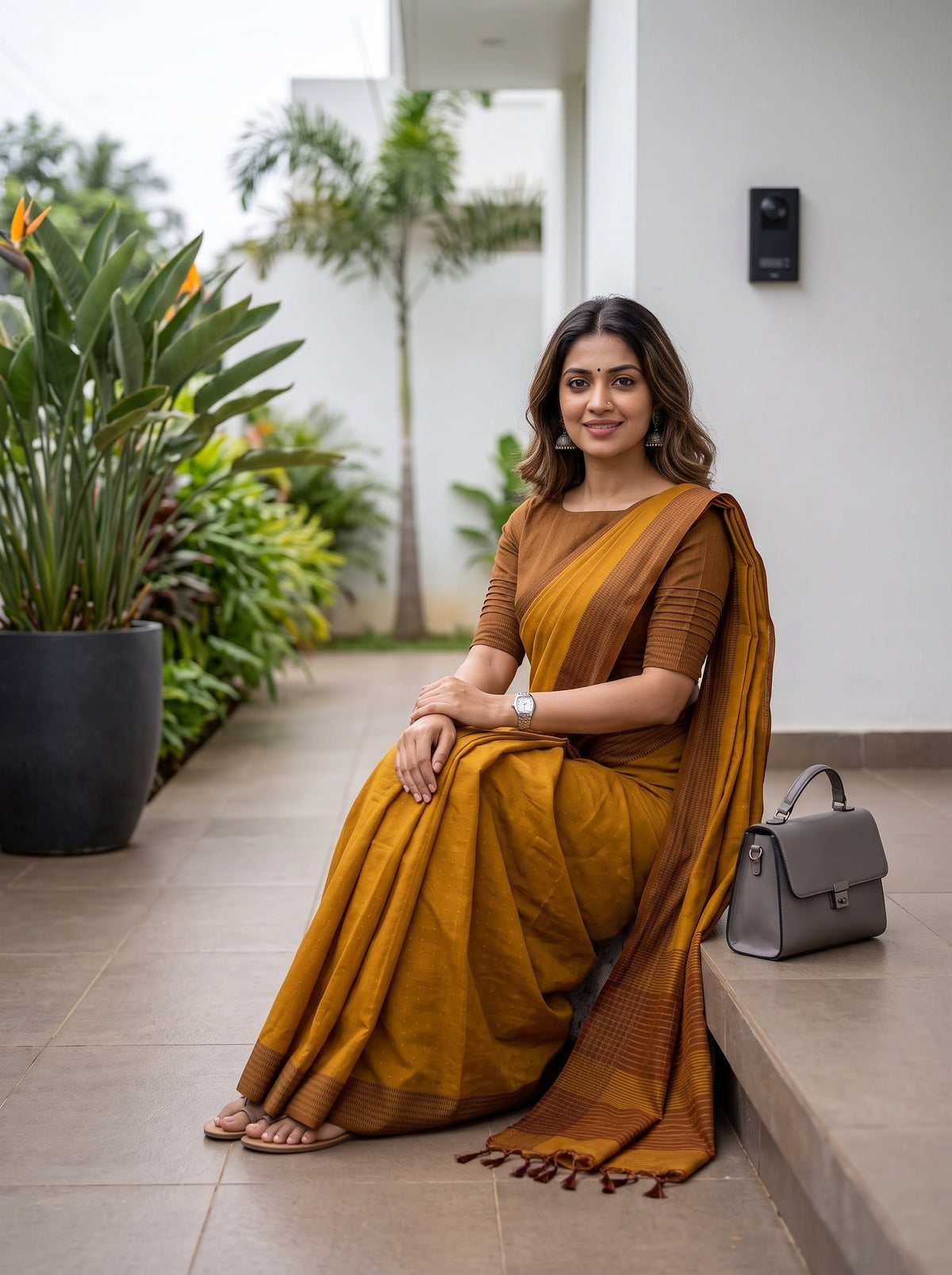 MIMOSA Mustard Bengaluru Art Silk Saree — pose 8 styling detail