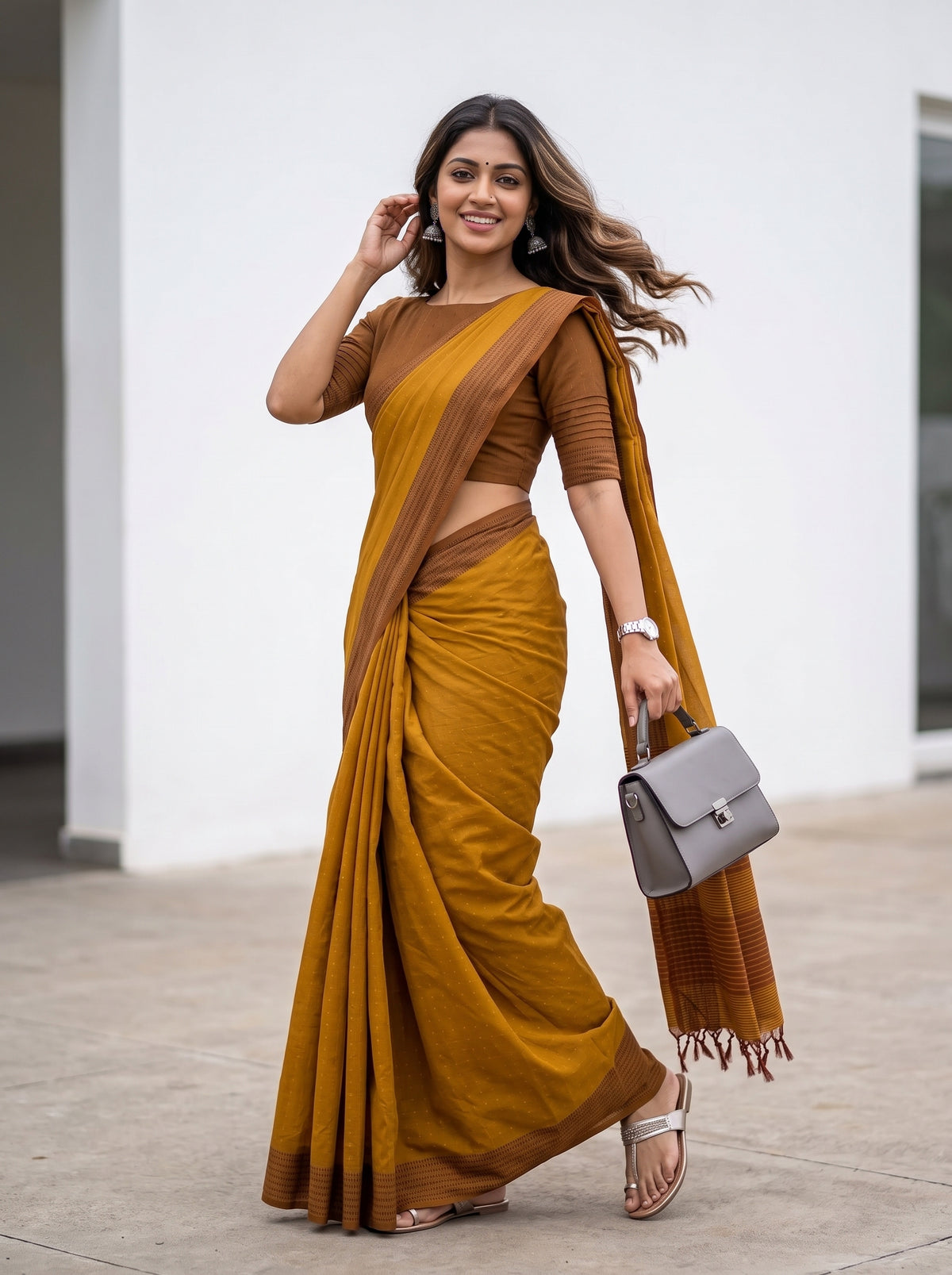 MIMOSA Mustard Bengaluru Art Silk Saree — pose 9 styling detail
