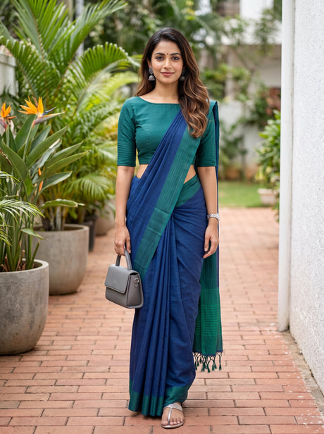 MIMOSA Navy Bengaluru Art Silk Saree — AI Model lifestyle