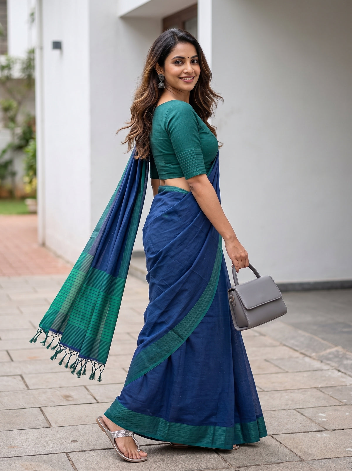 MIMOSA Navy Bengaluru Art Silk Saree — pose 5 styling detail