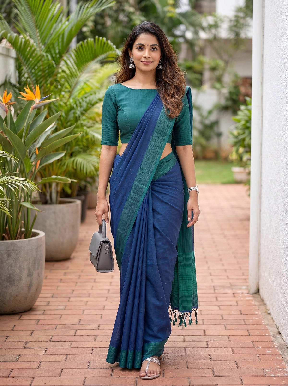 MIMOSA Navy Bengaluru Art Silk Saree — pose 6 styling detail