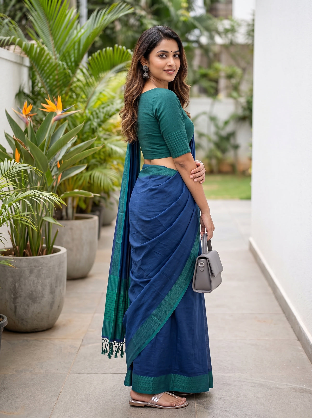 MIMOSA Navy Bengaluru Art Silk Saree — pose 7 styling detail