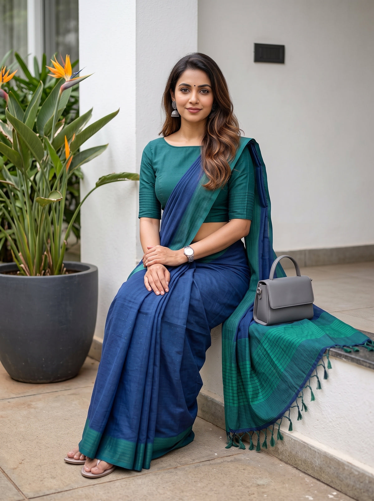 MIMOSA Navy Bengaluru Art Silk Saree — pose 8 styling detail