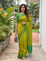 MIMOSA Parrot Green Bengaluru Art Silk Saree — pose 6 styling detail