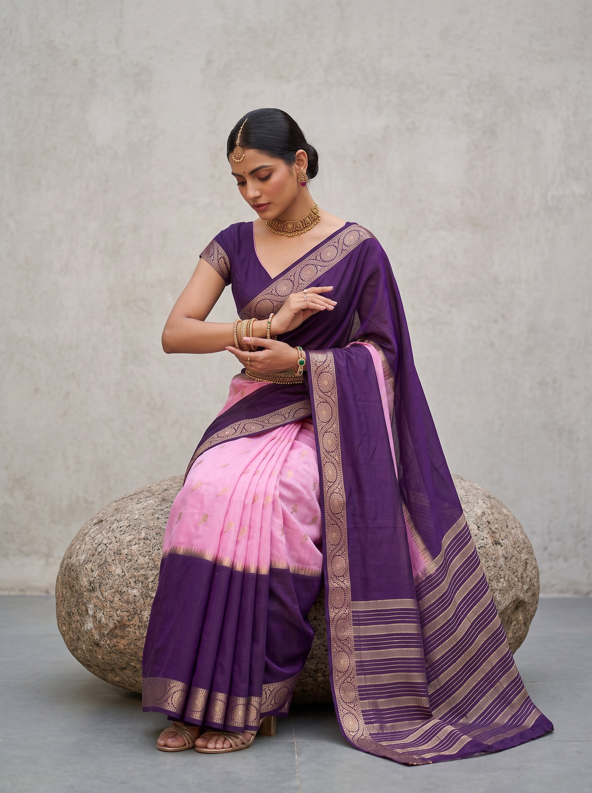 MIMOSA Lavender Mysore Silk Crepe Saree — pose 8 styling detail