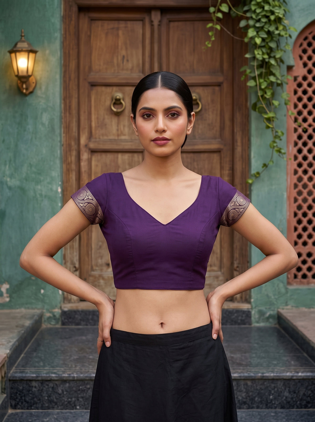 MIMOSA Lavender Mysore Silk Crepe Saree — blouse close-up
