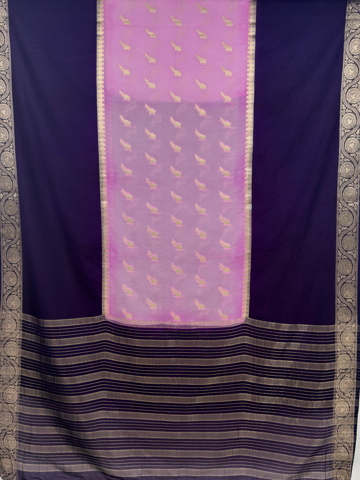 MIMOSA Lavender Mysore Silk Crepe Saree — pallu and zari work detail