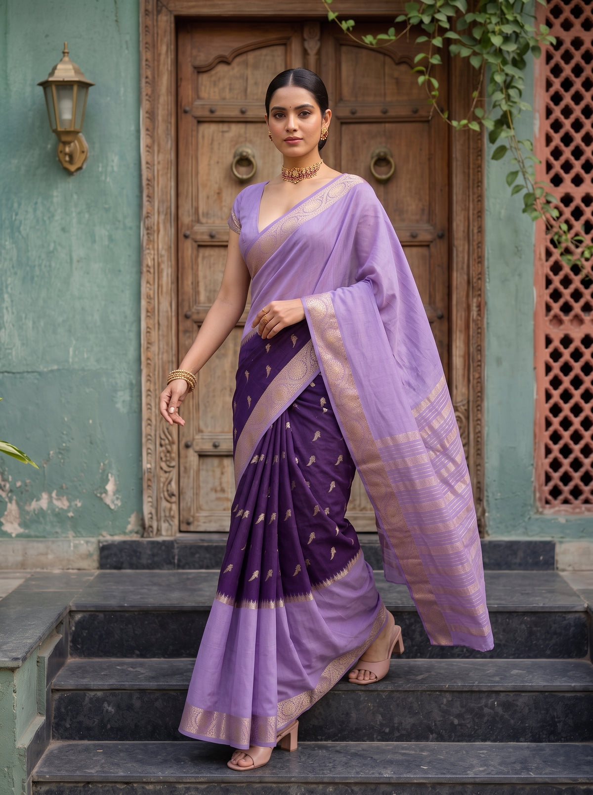 MIMOSA Magenta Mysore Silk Crepe Saree — pose 6 styling detail