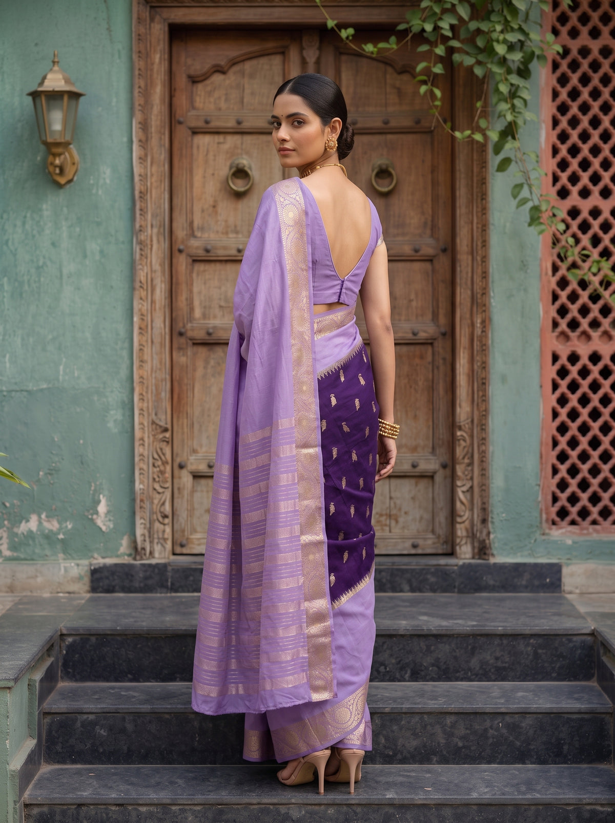 MIMOSA Magenta Mysore Silk Crepe Saree — pose 7 styling detail
